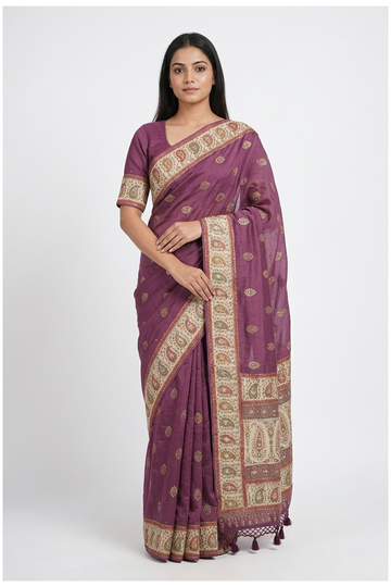 Wine Banarasi Pure Silk Wedding & Party Wear Saree