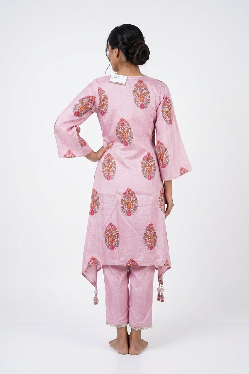 Blush Pink Kashmiri Floral Designer Kurta Pant Set With Dupatta