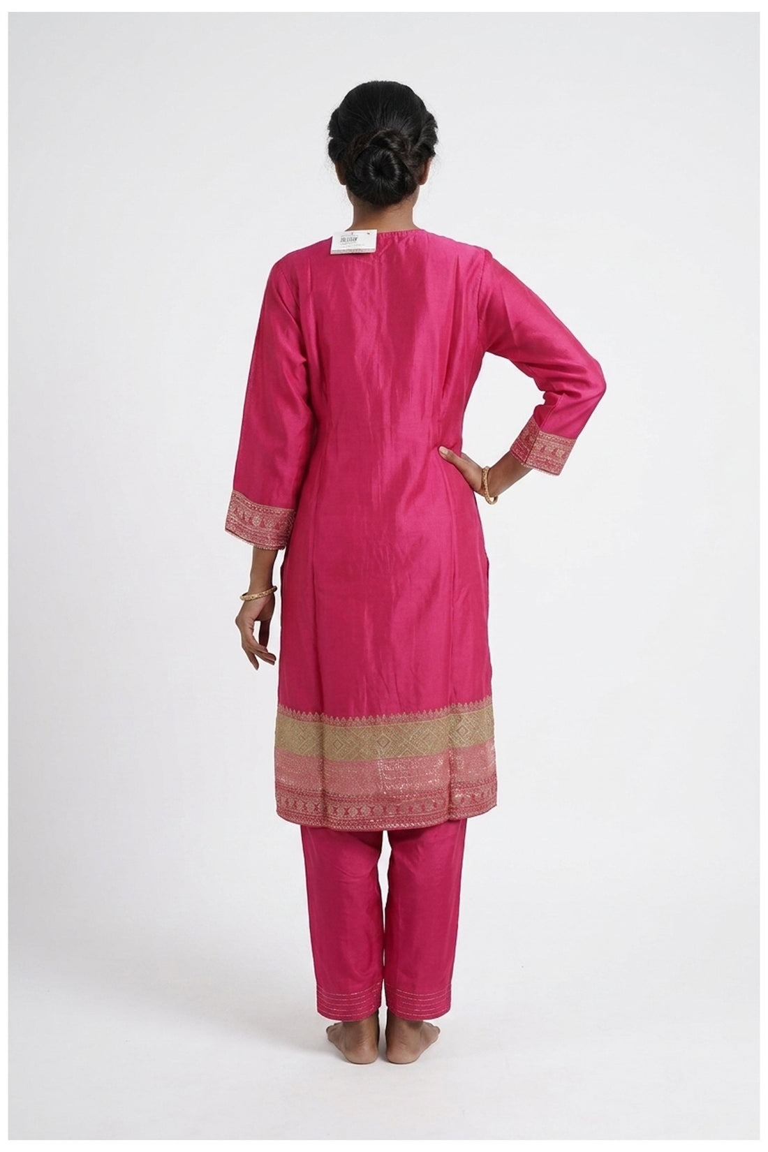Rani Pink Banarasi Inspired Kurta Set With Dupatta