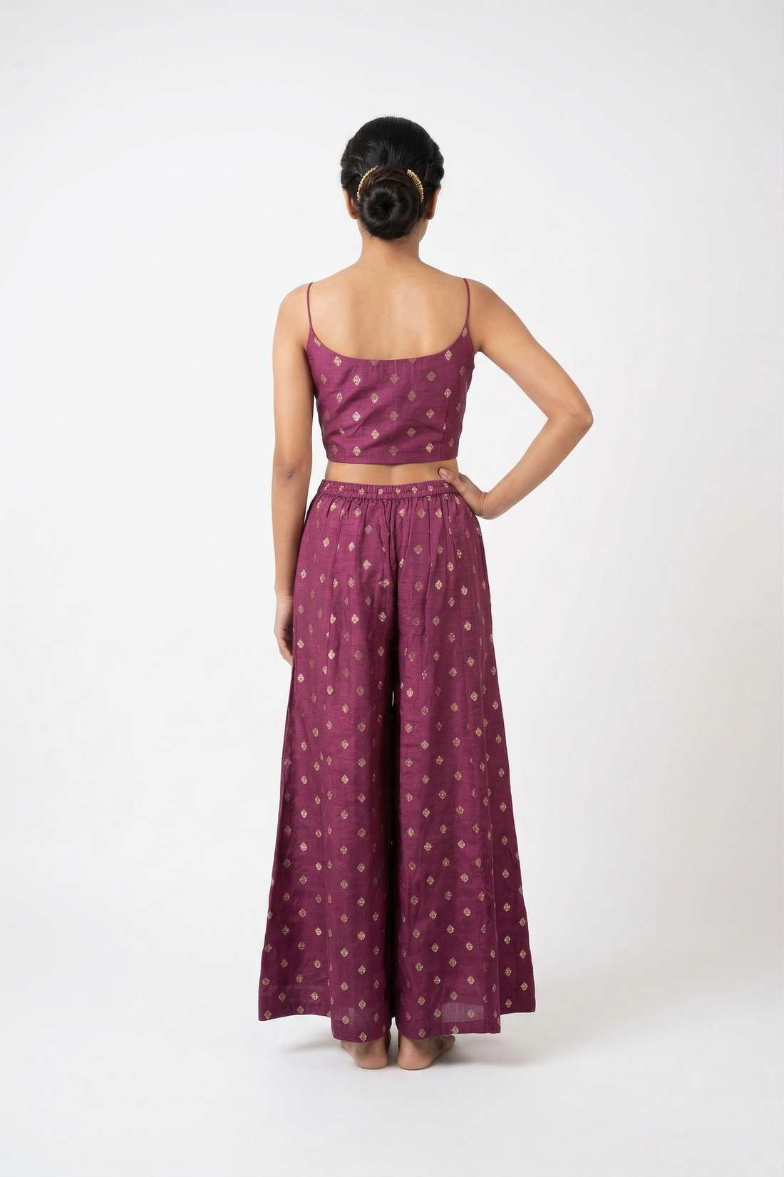 Wine Purple Embroidered Co-Ord Set With Designer Jacket & Flared Palazzo