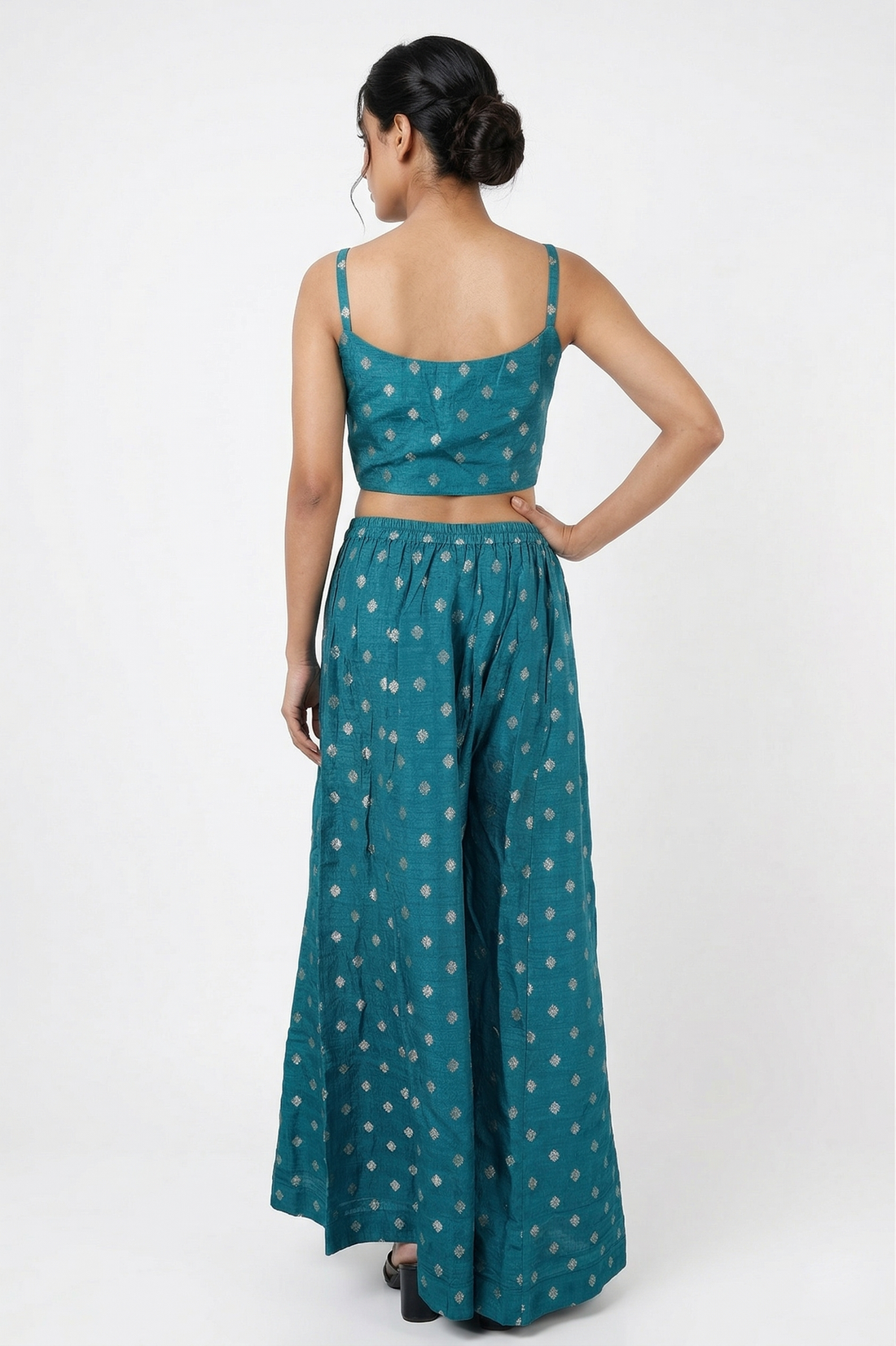 Cadet Blue Embroidered Co-Ord Set With Jacket & Palazzo