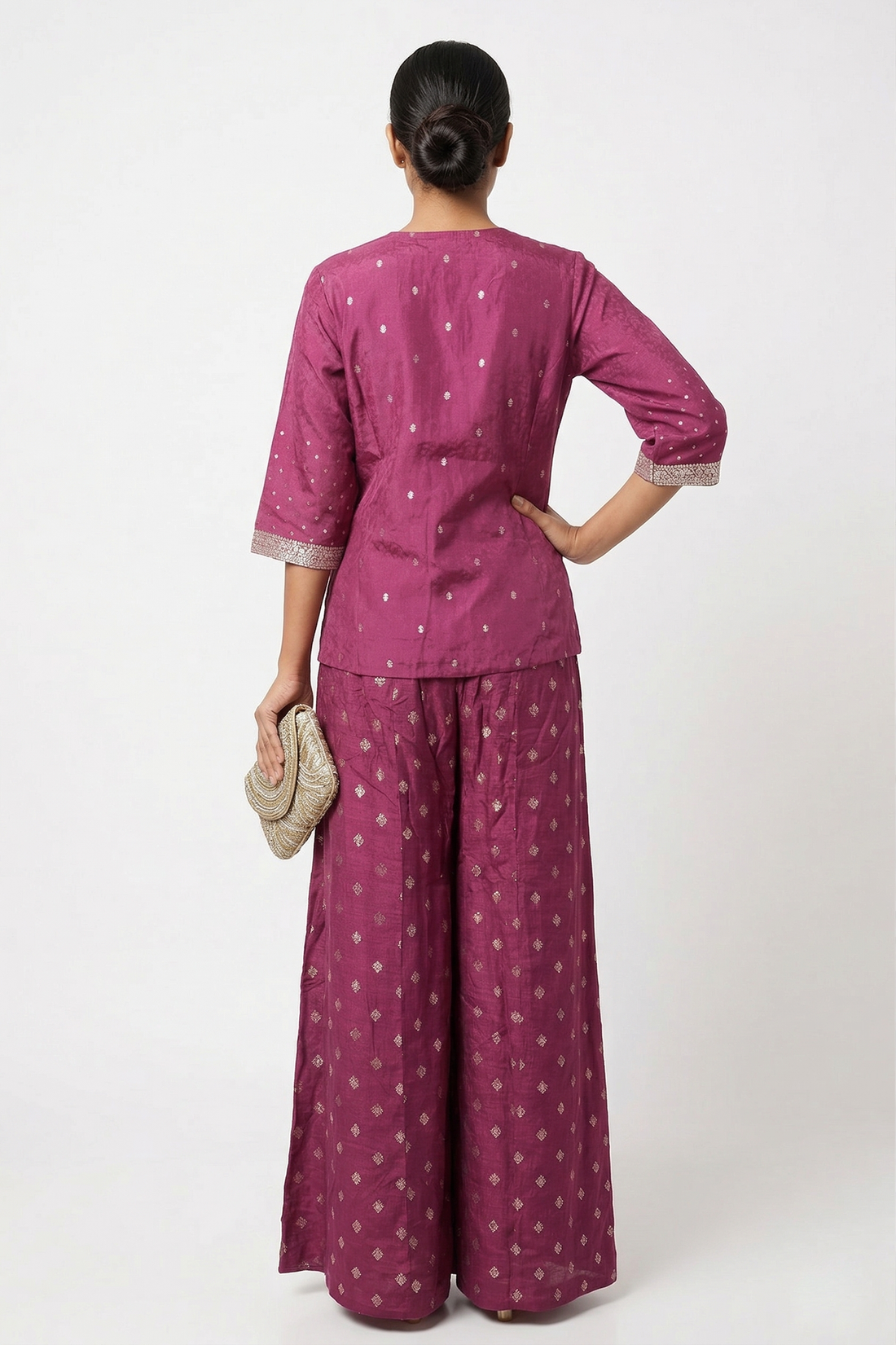 Magenta Zari Embroidered Co-Ord Set With Jacket & Palazzo
