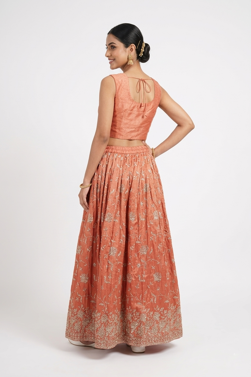 Peach Elegance Handwork Lehenga Set With Jacket