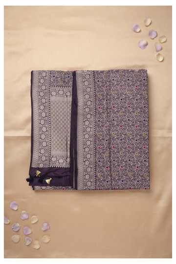 Deep Amethyst Banarasi Pure Silk Wedding & Party Wear Saree