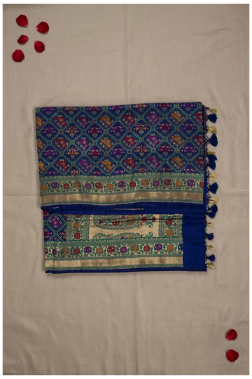 Royal Indigo Patola Inspired Pure Silk Floral Heritage Saree