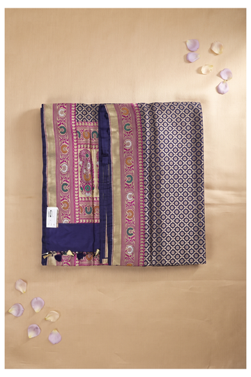 Navy Blue Banarasi Pure Silk Wedding & Party Wear Saree