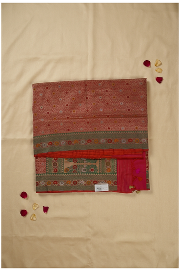 Peach Gold Banarasi Pure Silk Floral Jaal Saree
