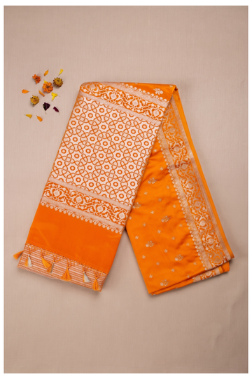 Marigold Orange Banarasi Art Silk Wedding Saree