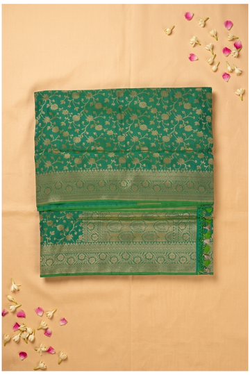 Emerald Green Banarasi Pure Silk Floral Jaal Saree