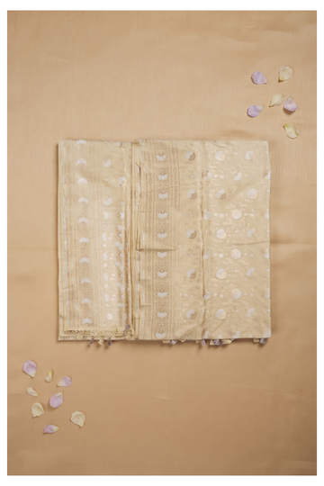 Champagne Banarasi Pure Silk Wedding Party Wear Saree