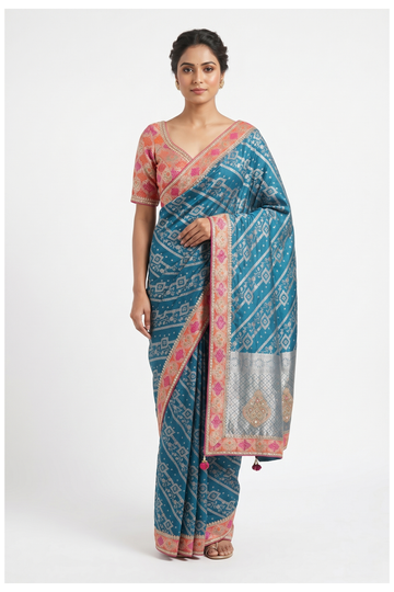 Teal Pure Silk Banarasi Wedding & Party Wear Saree