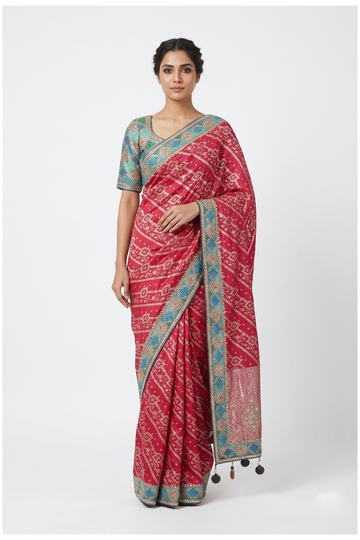 Rani Pink Banarasi Dola Silk Wedding Party Wear Saree