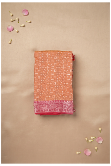 Peach Orange Banarasi Art Silk Wedding Saree