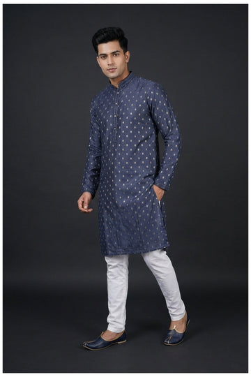 Midnight Blue Buti Print Men’S Kurta Set
