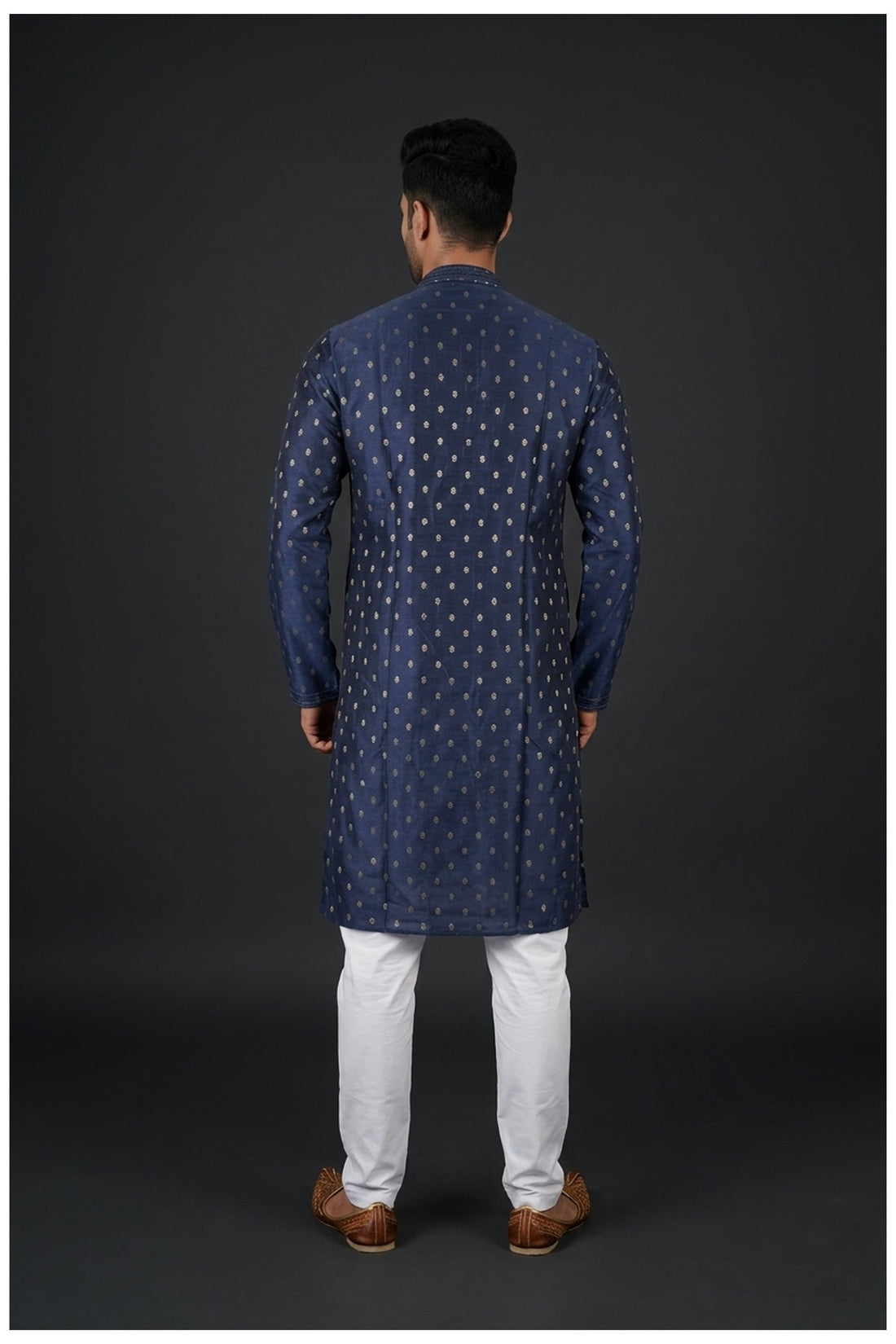 Midnight Blue Buti Print Men’S Kurta Set