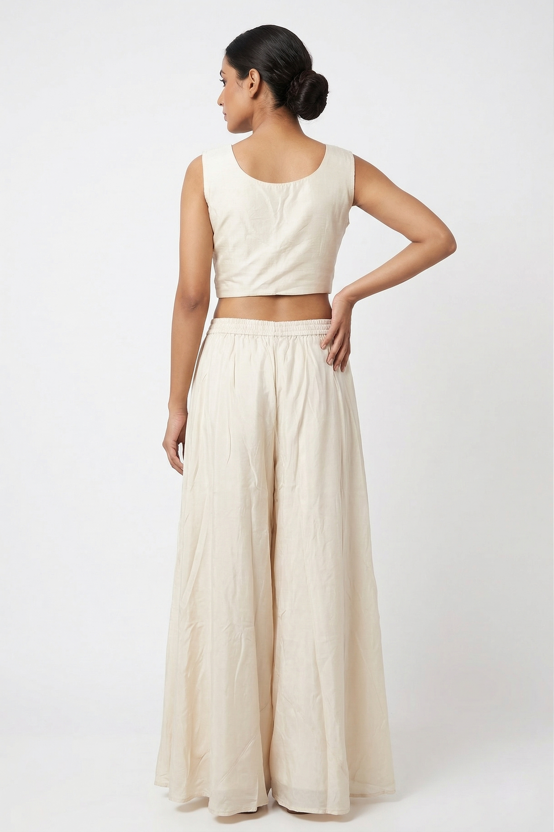 Ivory Embroidered Co-Ord Set With Jacket & Palazzo