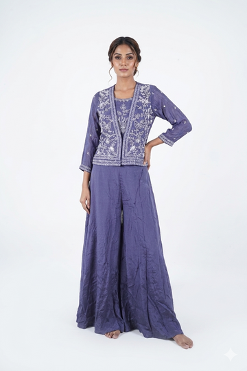 Lavender Embroidered Fusion Lehenga Set With Jacket
