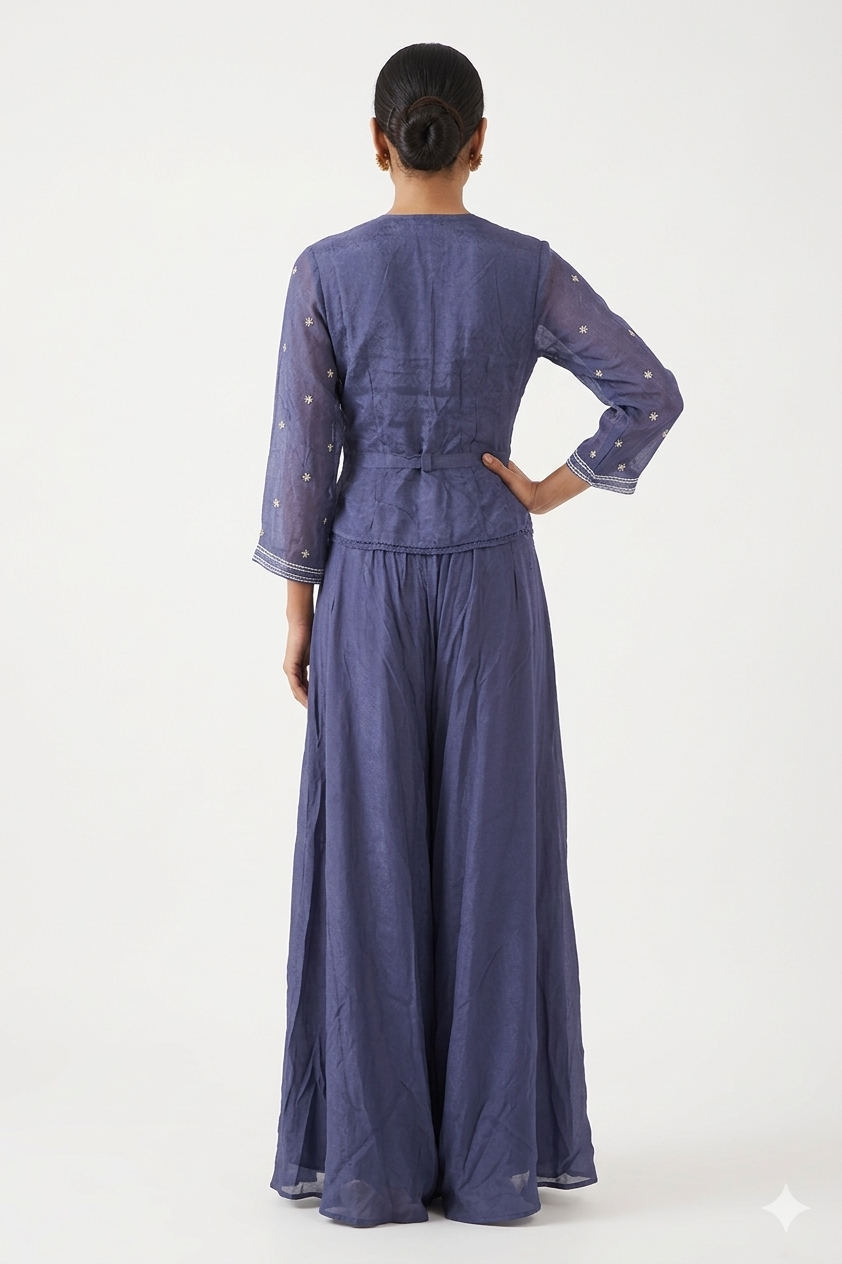 Lavender Embroidered Fusion Lehenga Set With Jacket