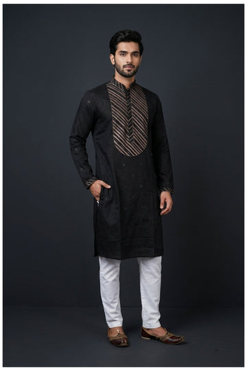 Midnight Black Embellished Men’S Kurta Set