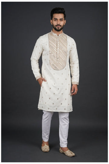Ivory Gold Embellished Men’S Kurta Set