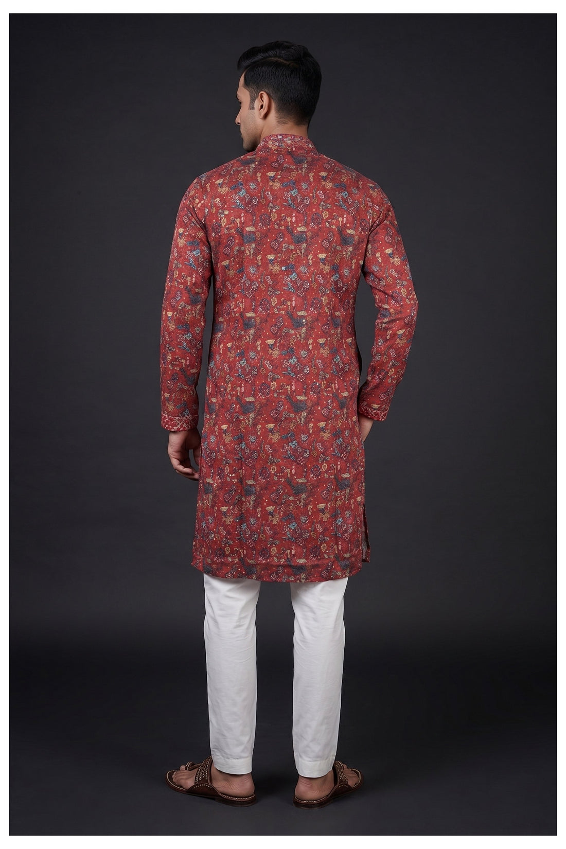 Rust Red Printed Men’S Kurta Set