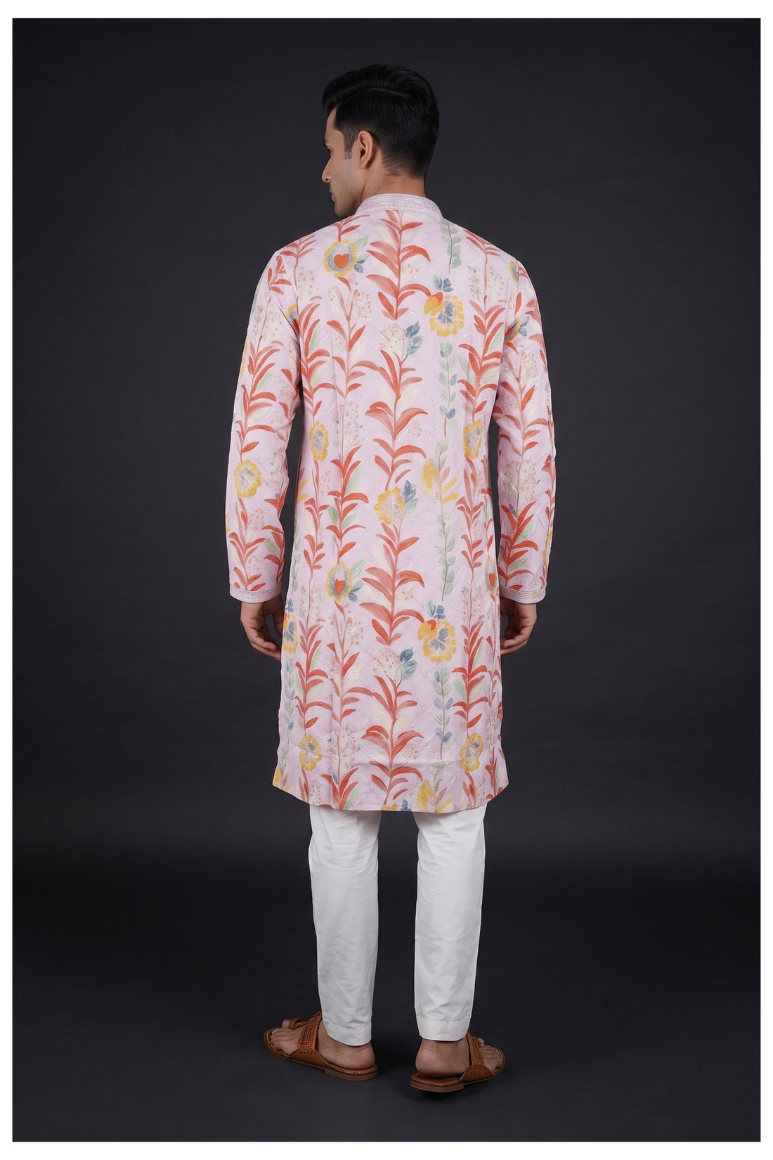 Blush Pink Floral Printed Men’S Kurta Set