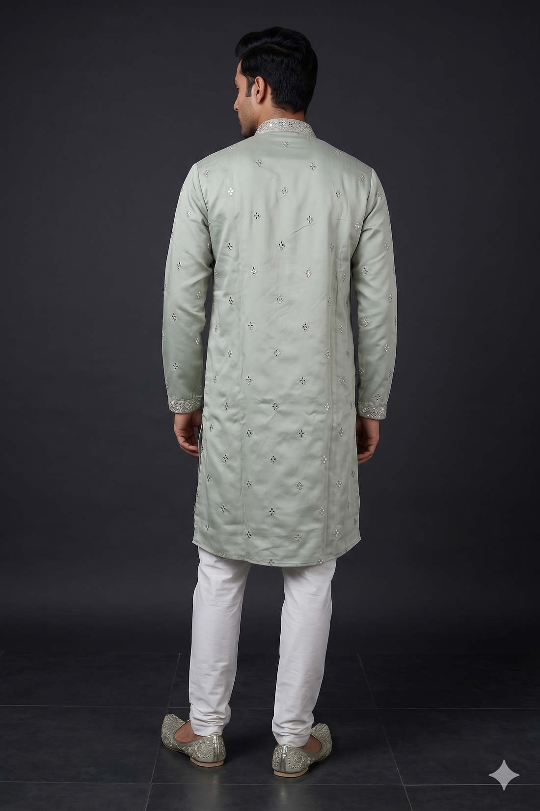 Pastel Sage Mirror Embroidered Kurta Set For Men