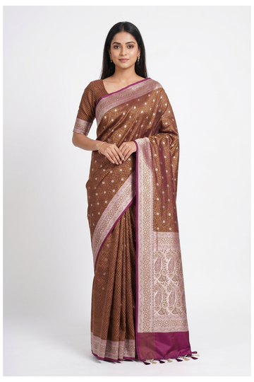 Copper Banarasi Silk Saree With Weaving