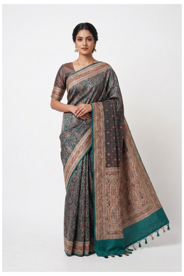Teal Banarasi Silk Saree With Weaving