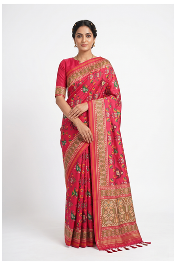 Cherry Patola Saree With Weaving