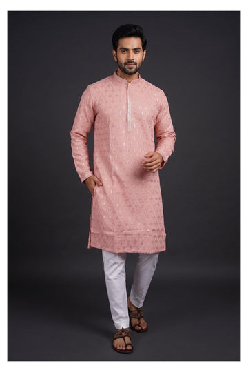 Blush Pink Sequin Embroidered Men’S Kurta