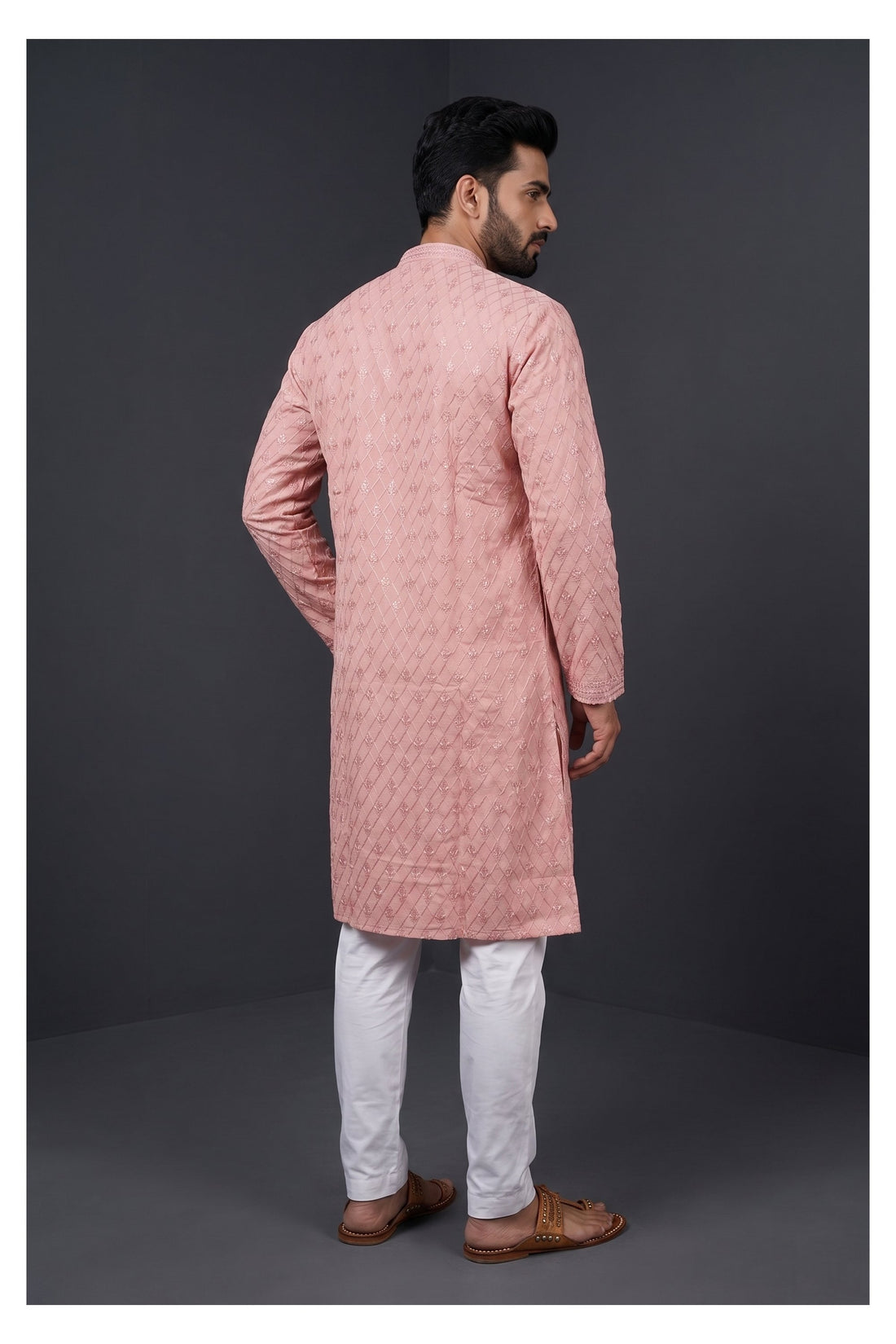 Blush Pink Sequin Embroidered Men’S Kurta