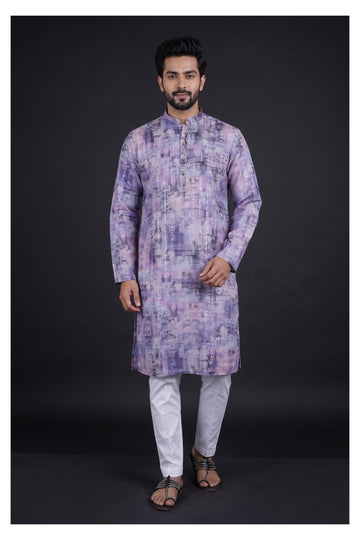 Lavender Fusion Printed Men’S Kurta