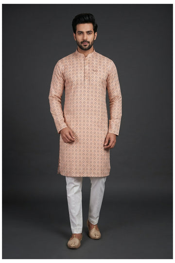 Peach Geometric Printed Kurta Set