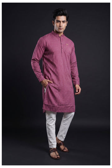 Wine Printed Men’S Ethnic Kurta Set