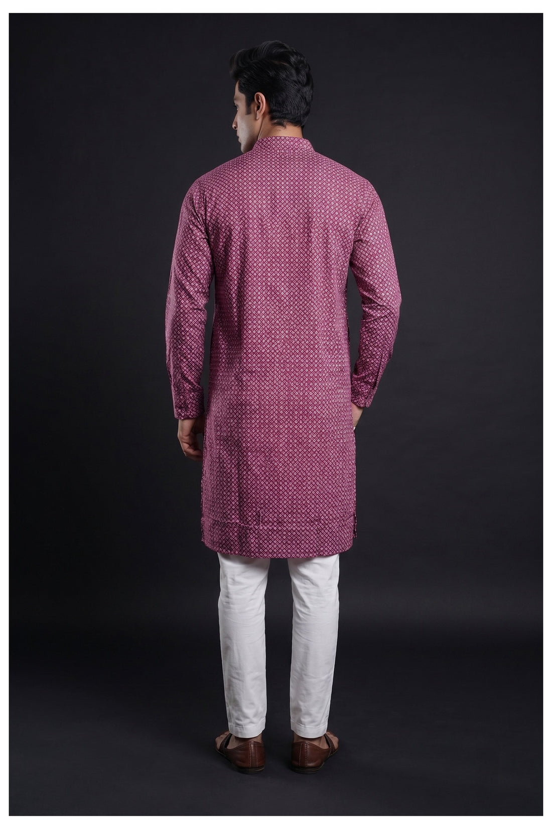 Wine Printed Men’S Ethnic Kurta Set