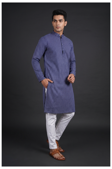 Navy Blue Printed Kurta Set