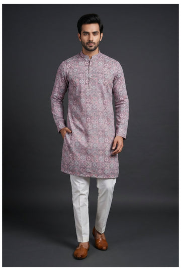 Mauve Geometric Printed Kurta Set