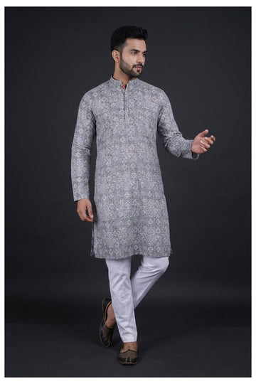 Silver Ash Heritage Print Men’S Kurta