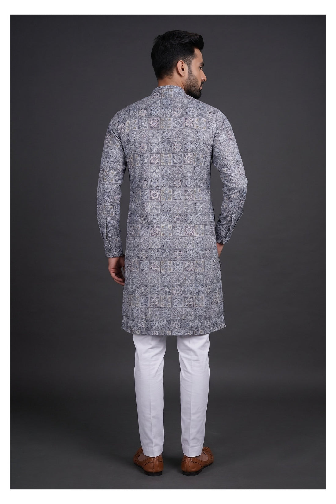 Silver Ash Heritage Print Men’S Kurta