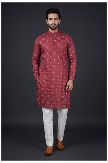 Maroon Geometric Motif Kurta Set