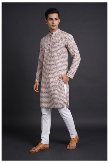 Beige Floral Printed Kurta Set