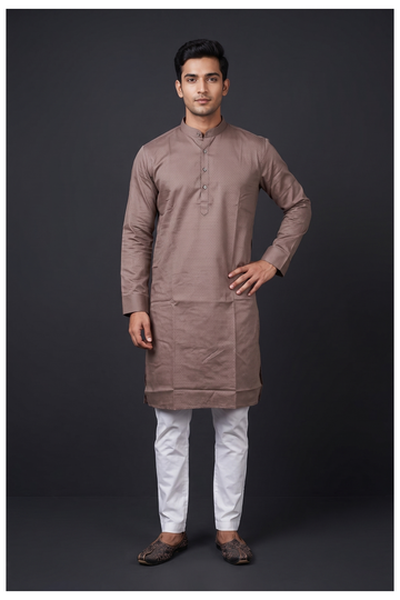 Taupe Brown Textured Men'S Kurta