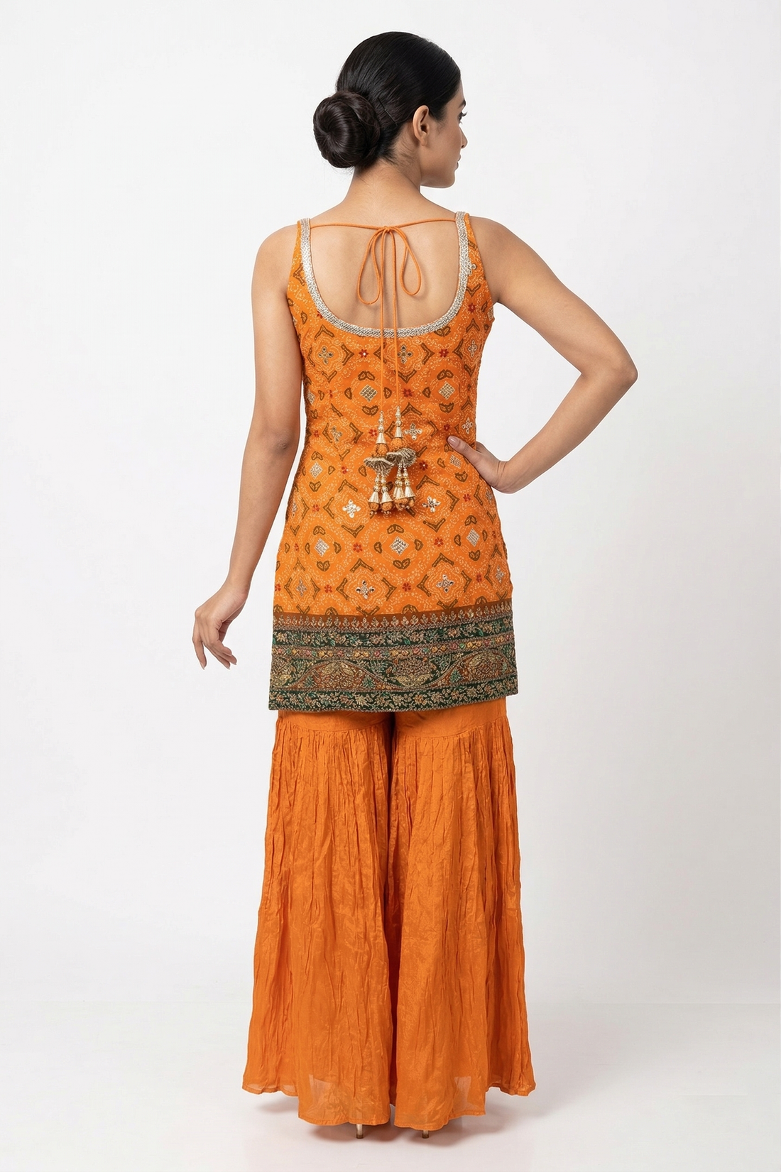 Orange Crop Top Skirt Set