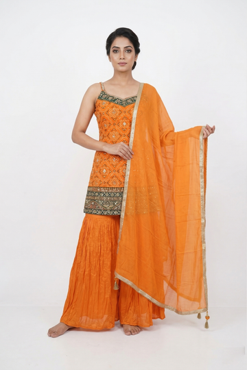 Orange Crop Top Skirt Set