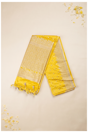 Bright Yellow Banarasi Art Silk Saree For Haldi, Wedding & Party Wear