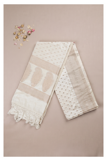 Ivory Banarasi Art Silk Wedding Party Wear Saree