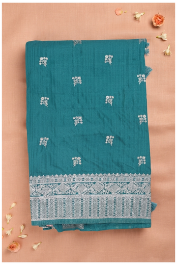 Teal Banarasi Art Crepe Silk Wedding Party Saree