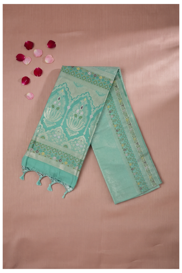 Aqua Green Banarasi Art Silk Saree For Wedding & Party Wear