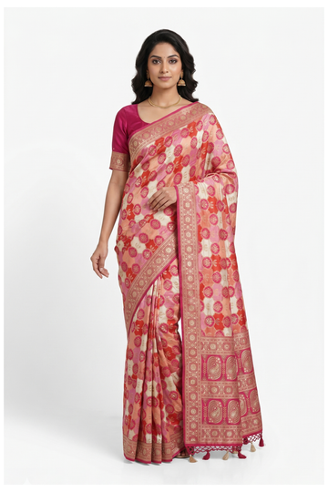Violet Red Banarasi Pure Silk Wedding & Party Saree